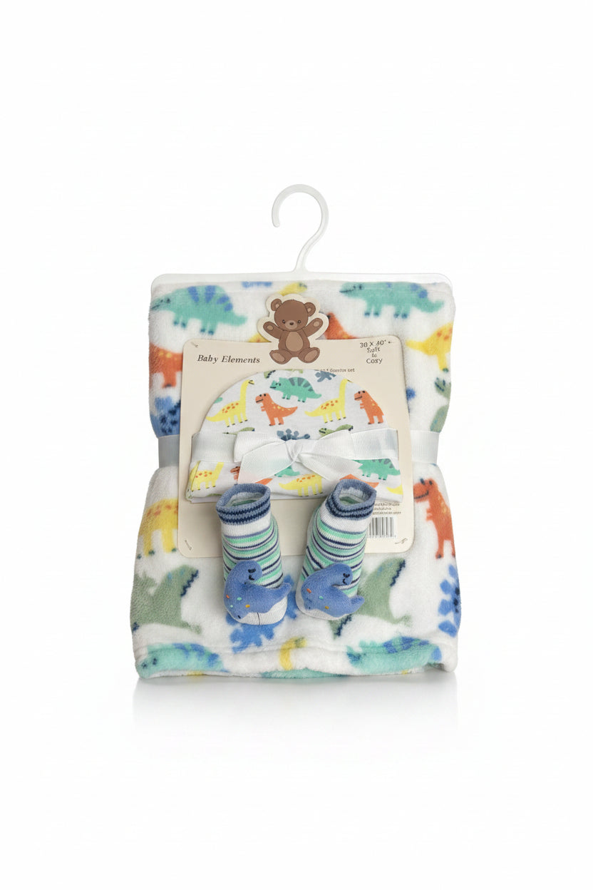 Baby Elements - Boy's Dinosaurs Blanket, Hat and Bootie Set - BHBB112