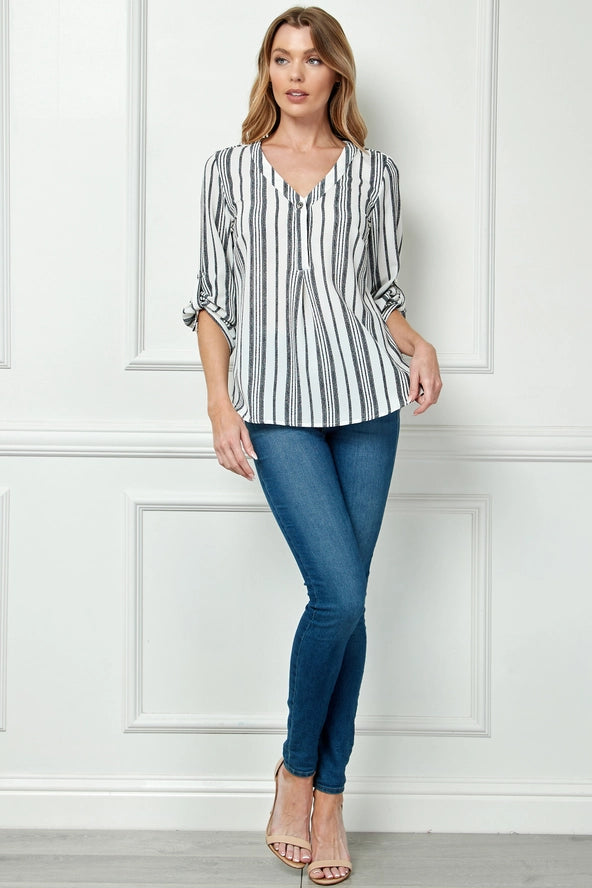 Colección Winslow - Blusa de Mujer con Rayas, Escote en V y Mangas con Botón - G943145G76