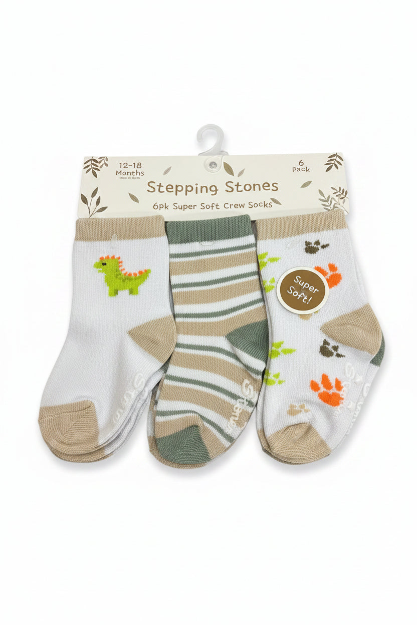 Infant Boy's 6 Pack Socks with Dinosaurs Print - SBXS45187-I