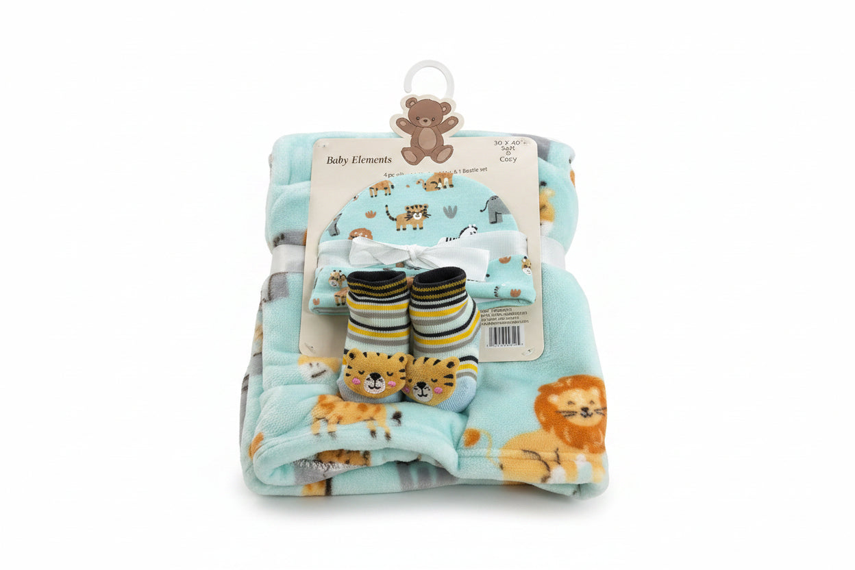 Baby Elements - Boy's Wildlife Blanket, Hat and Bootie Set - BHBB115