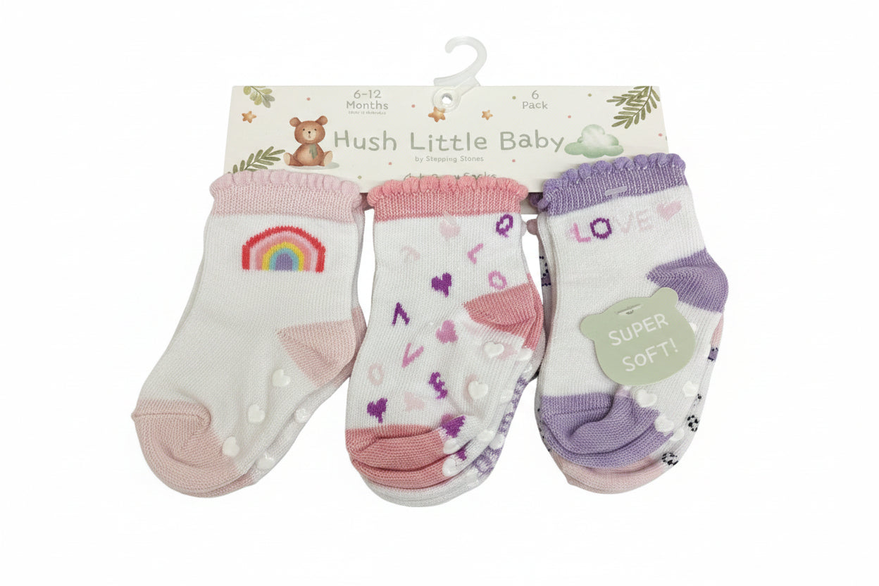 Infant Girl's 6 Pack Socks with Princess & Rainbows Print - JGXE44072-I