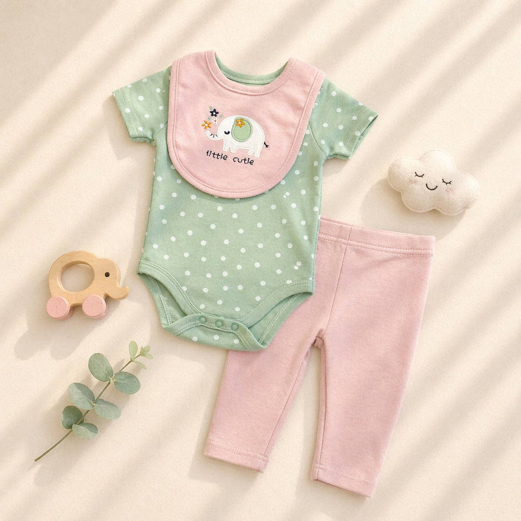Conjunto de 3 piezas Baby Views: pelele, pantalón y babero de elefante - V145F204
