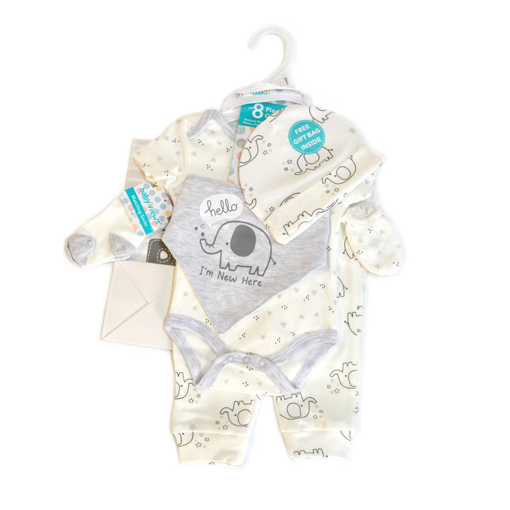 8 Pcs Hanging Baby Gift Set Bodysuit Leggings Bib Mitten Cap