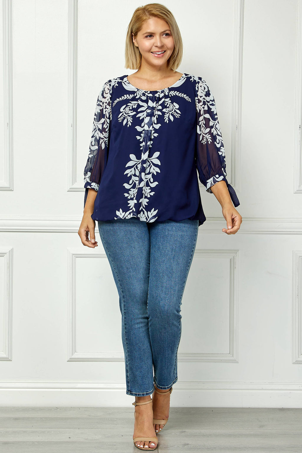 Women's [Plus Size] Vintage Bloom Tie Sleeve Blouse - G600295N87X