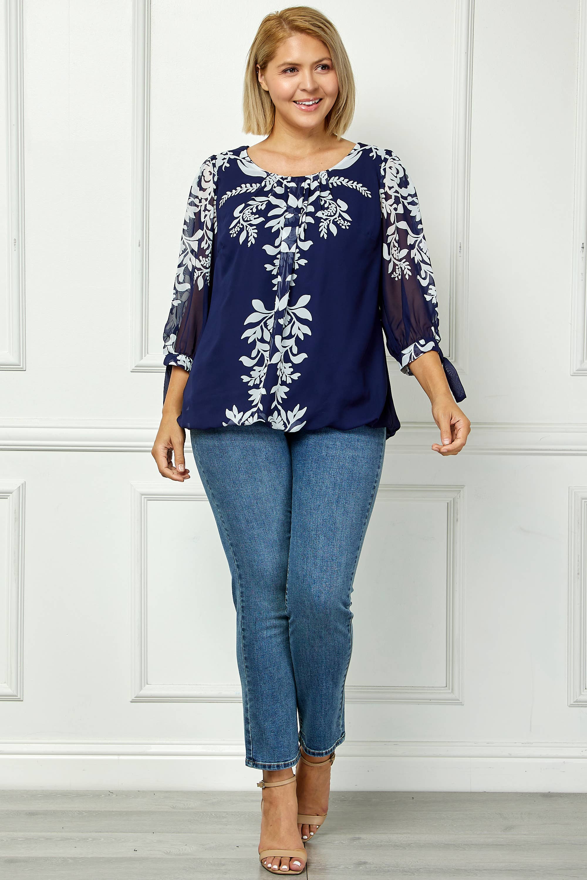 Women's [Plus Size] Vintage Bloom Tie Sleeve Blouse - G600295N87X