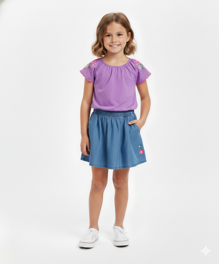 Unik - Conjunto de Falda Bordada para Niñas - SK2294