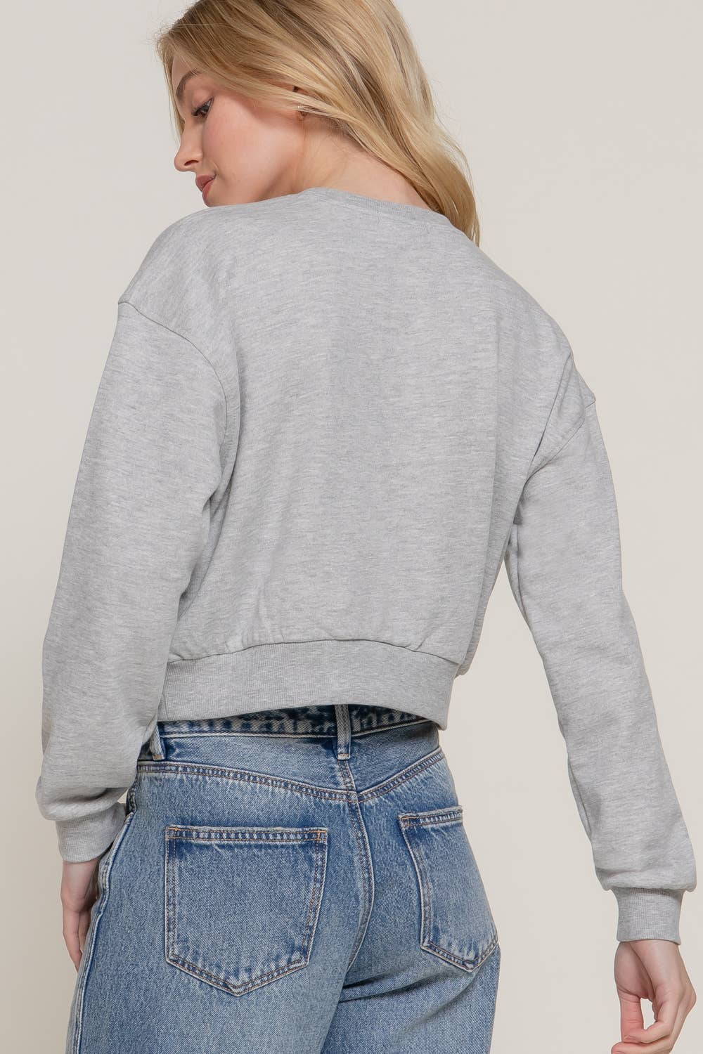 Active USA - Women's Long Dolman Sleeve Crew Neck Embroidery Crop Sweatshirt - T13931