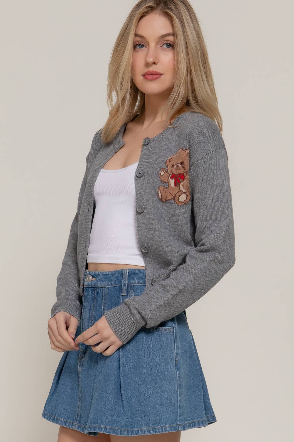 Active USA - Women's Long Sleeve Round Neck Embroidery Sweater Cardigan - SW14634