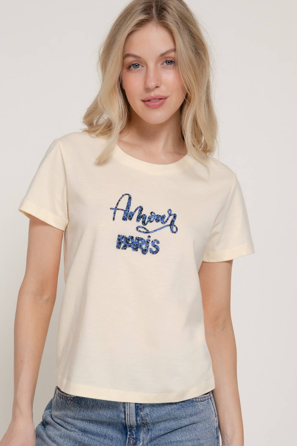 Active USA - Women's Short Sleeve Crew Neck with Rhinestone Tee - T15092