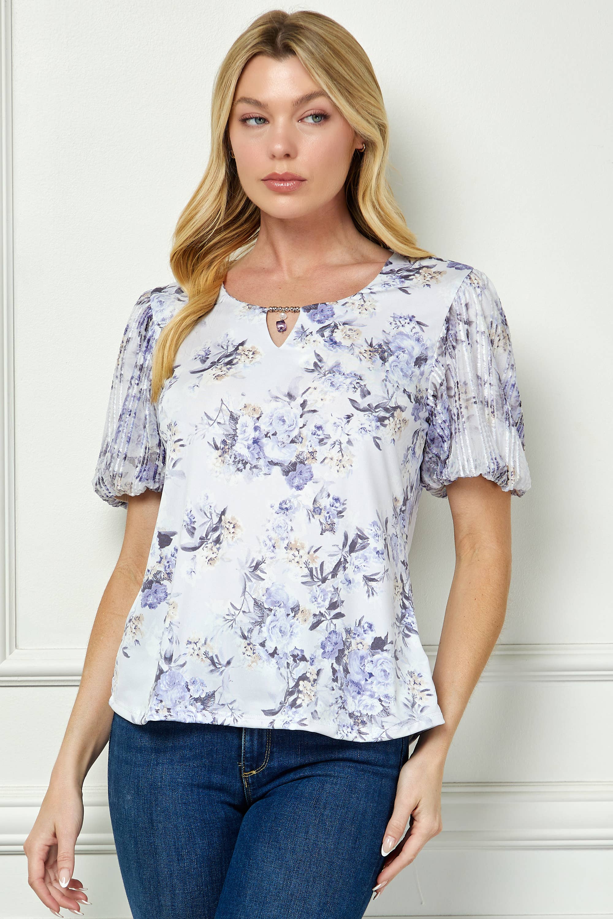 Winslow Collection - Women’s Floral Bubble Sleeve Charm Top - G537001l65