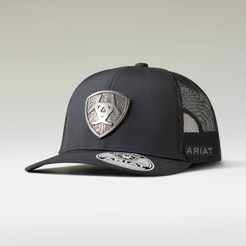 Ariat - Men's Metal Ariat Shield Black Mesh Back Snapback Patch Cap - A300085601