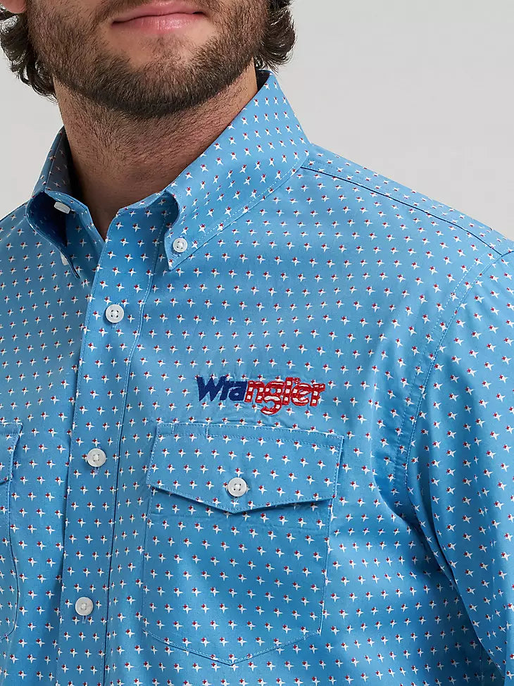 Wrangler Men's Long Sleeve Logo Shirt - Buttons - 112381985