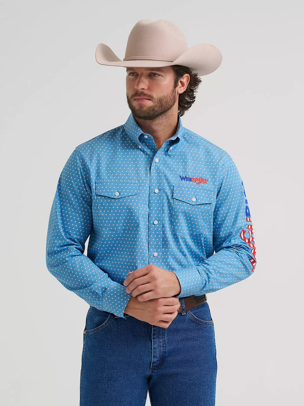 Wrangler Men's Long Sleeve Logo Shirt - Buttons - 112381985