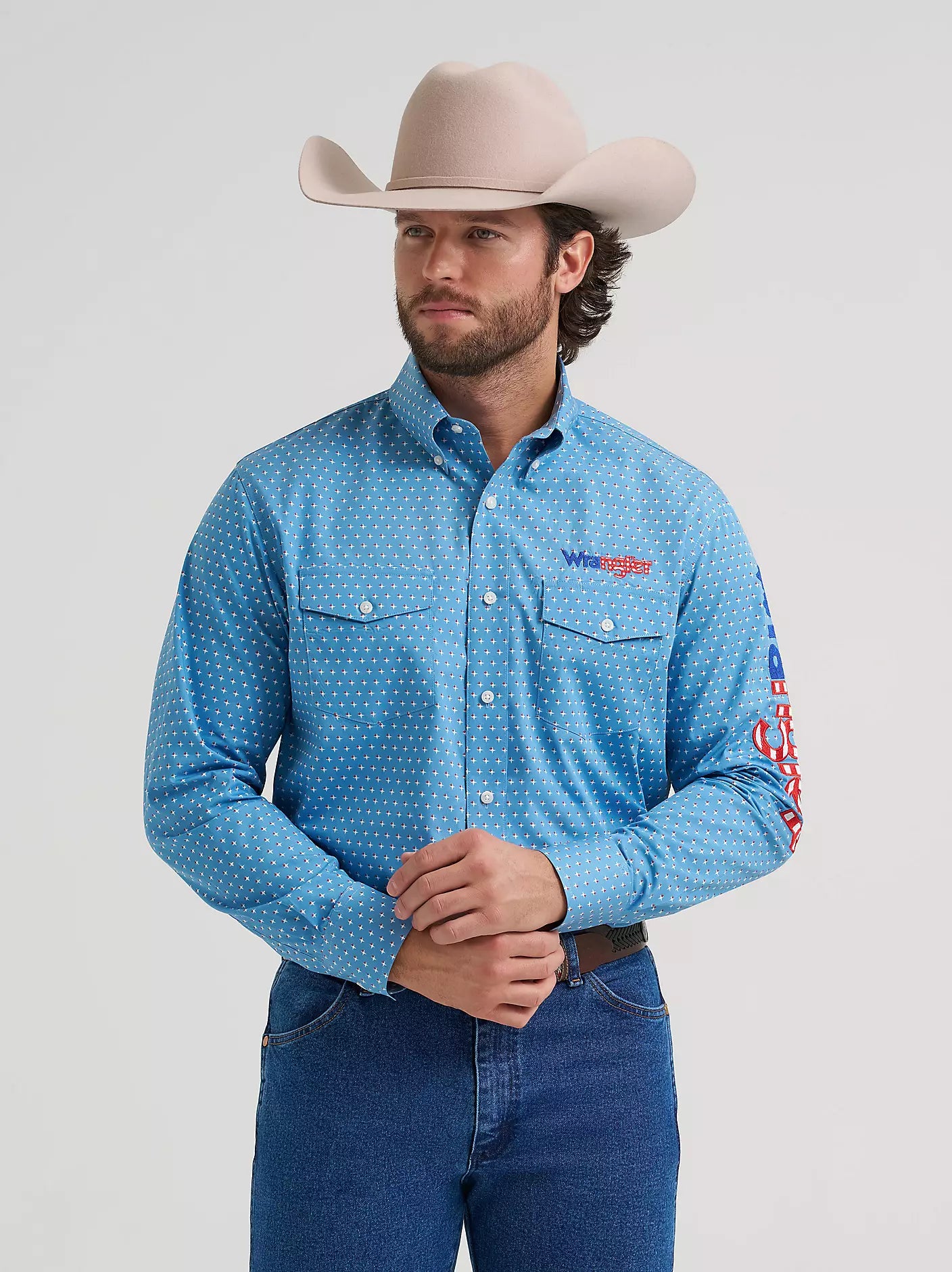 Wrangler Men's Long Sleeve Logo Shirt - Buttons - 112381985