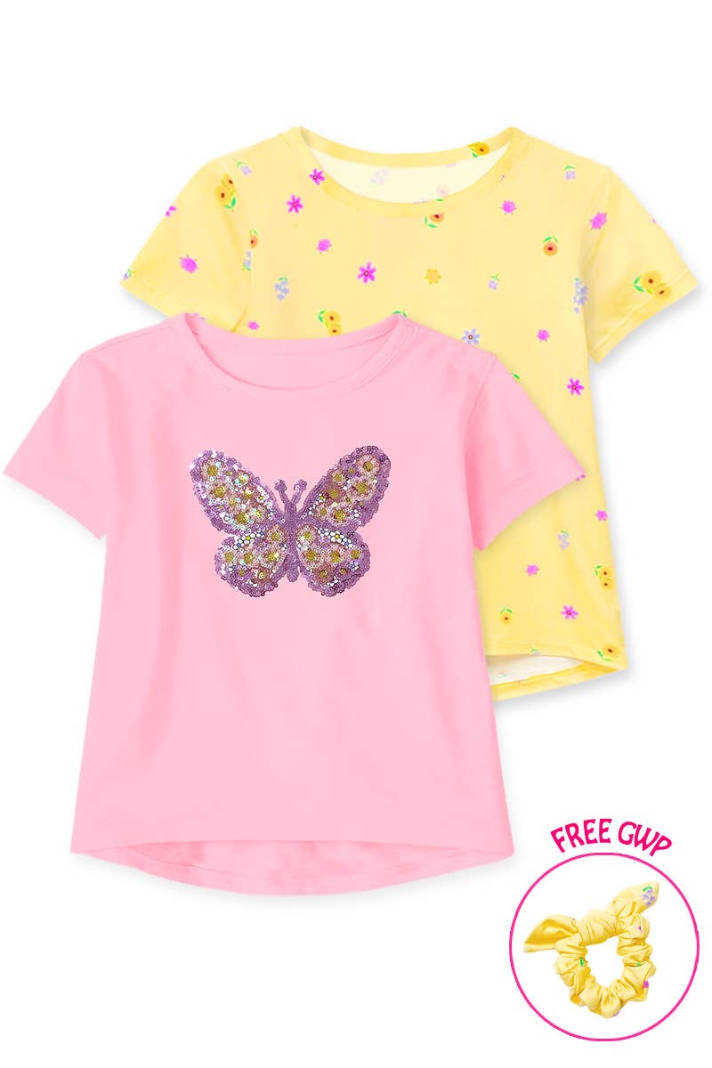 Girl's 2pc Pack Fashion Tees with Scrunchie - GKT-Y24-19004BB-02