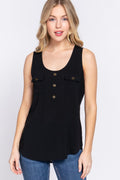 Active USA - Top Tejido sin Mangas con Cuello Redondo y Bolsillos con Botones para Mujer - T13395