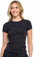 Reflex - Women's Cotton Rib T-shirt with Cherry All Over Embroidery - S535