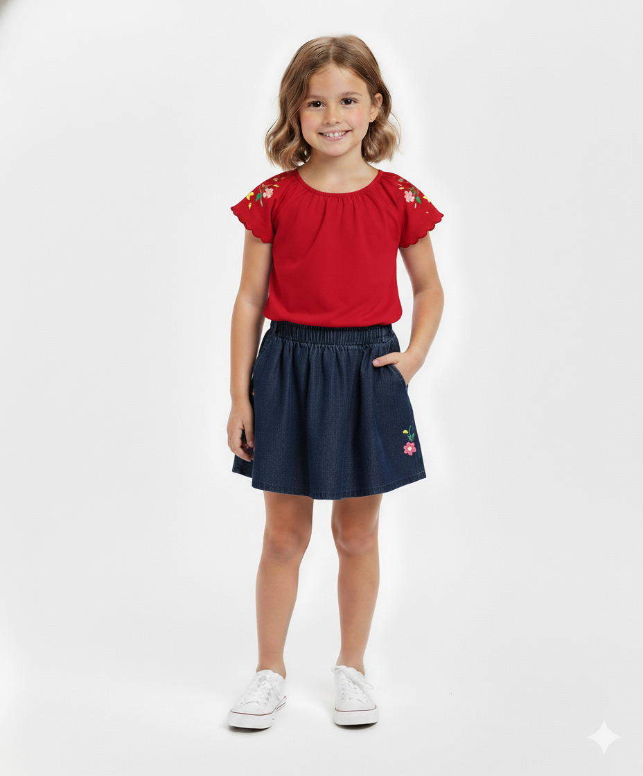 Unik - Conjunto de Falda Bordada para Niñas - SK2294