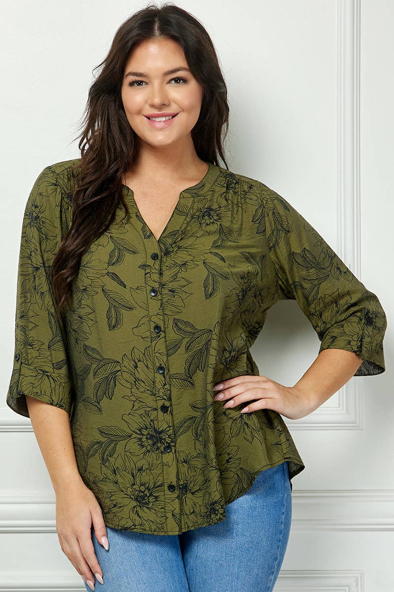 Colección Winslow - Blusa de cuello mandarín con mangas enrollables para mujer [Talla grande] - G946550B13X