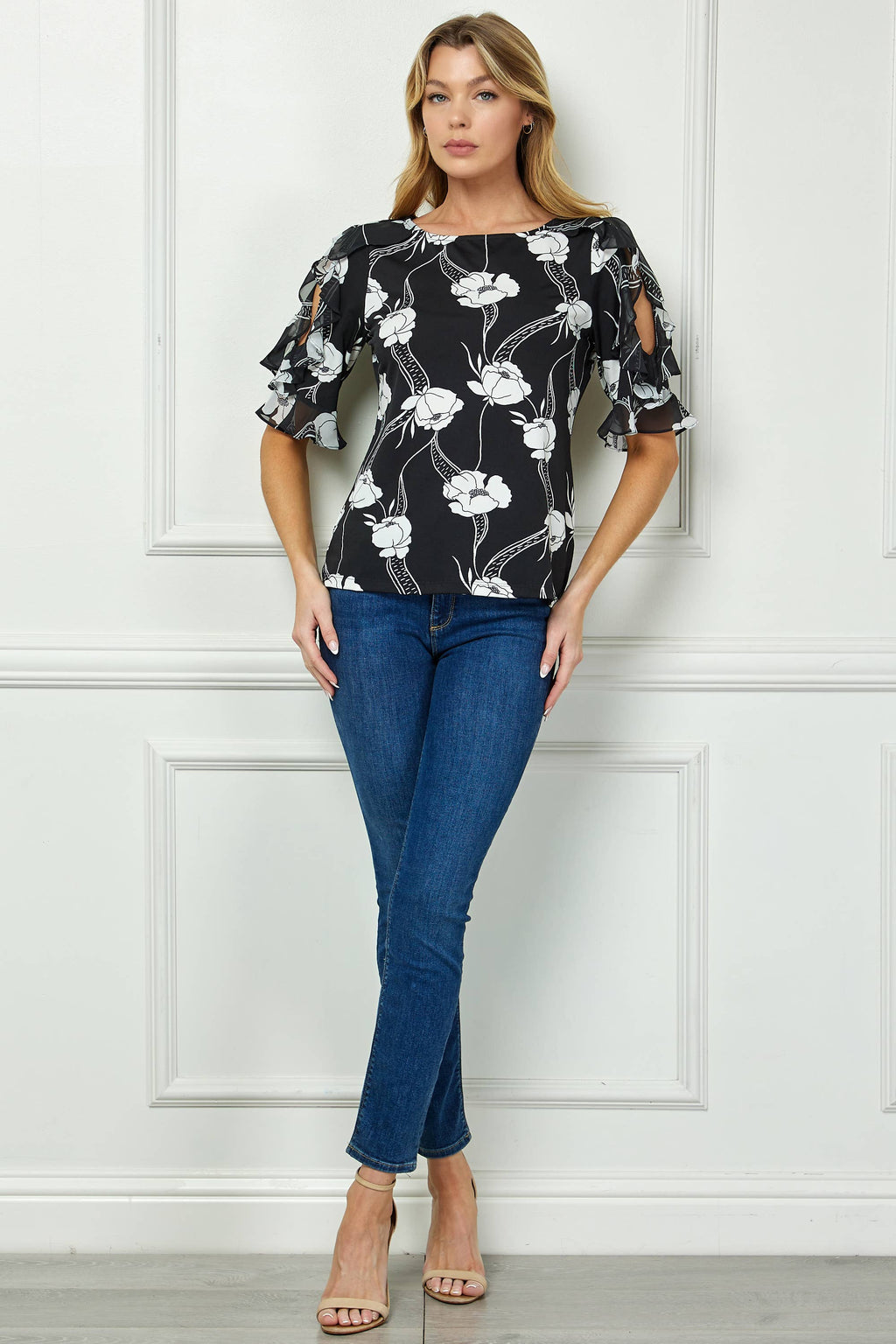 Colección Winslow - Blusa de Mujer con Hombros Descubiertos, Escote Barco y Volantes Estampado Floral - G523101L46