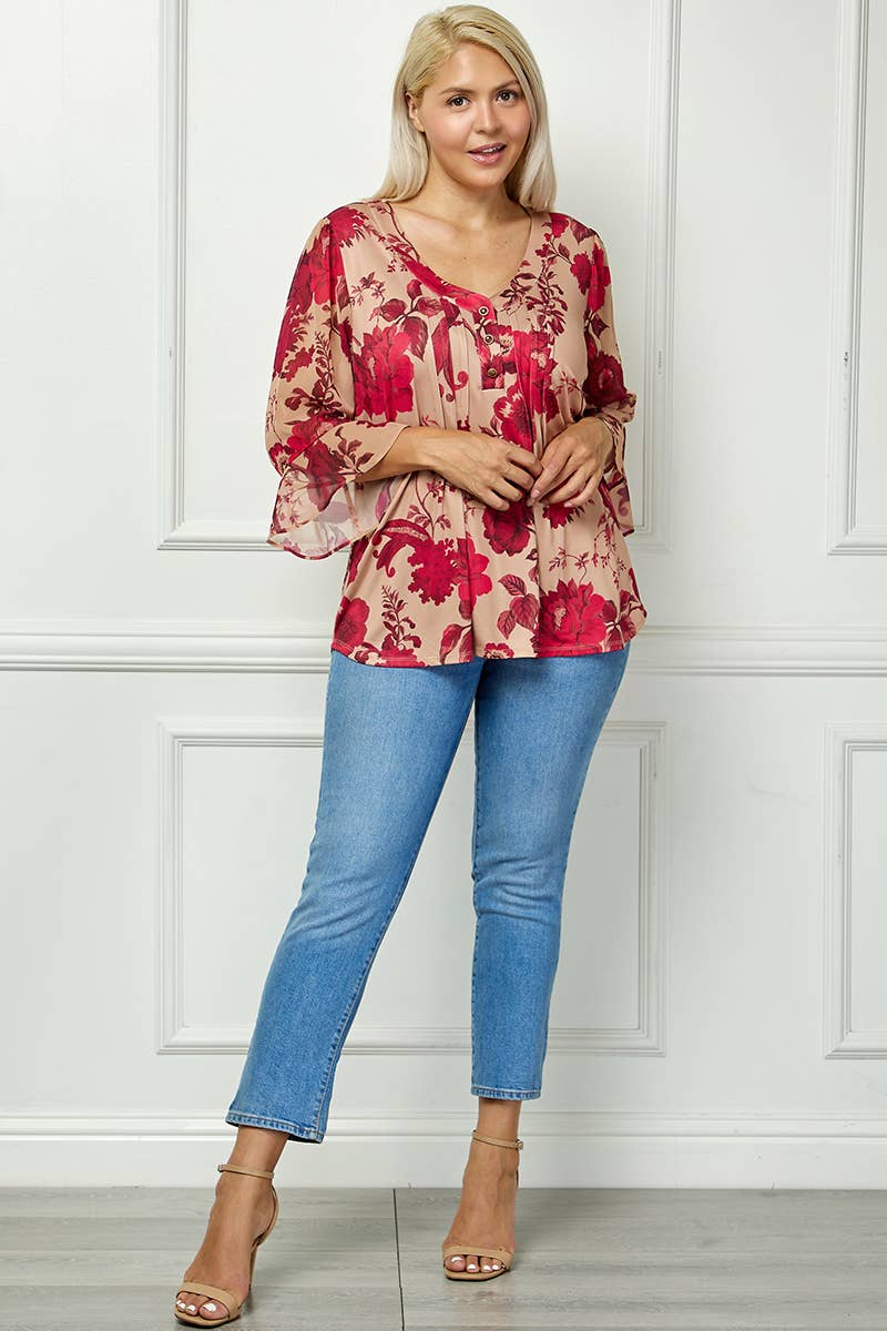 Colección Winslow - Blusa plisada Bloom Grace para mujer [Talla grande] - G537701L30X