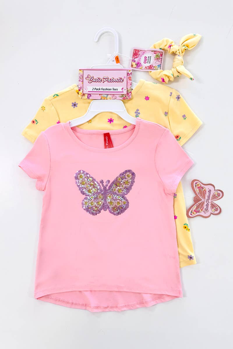 Girl's 2pc Pack Fashion Tees with Scrunchie - GKT-Y24-19004BB-02