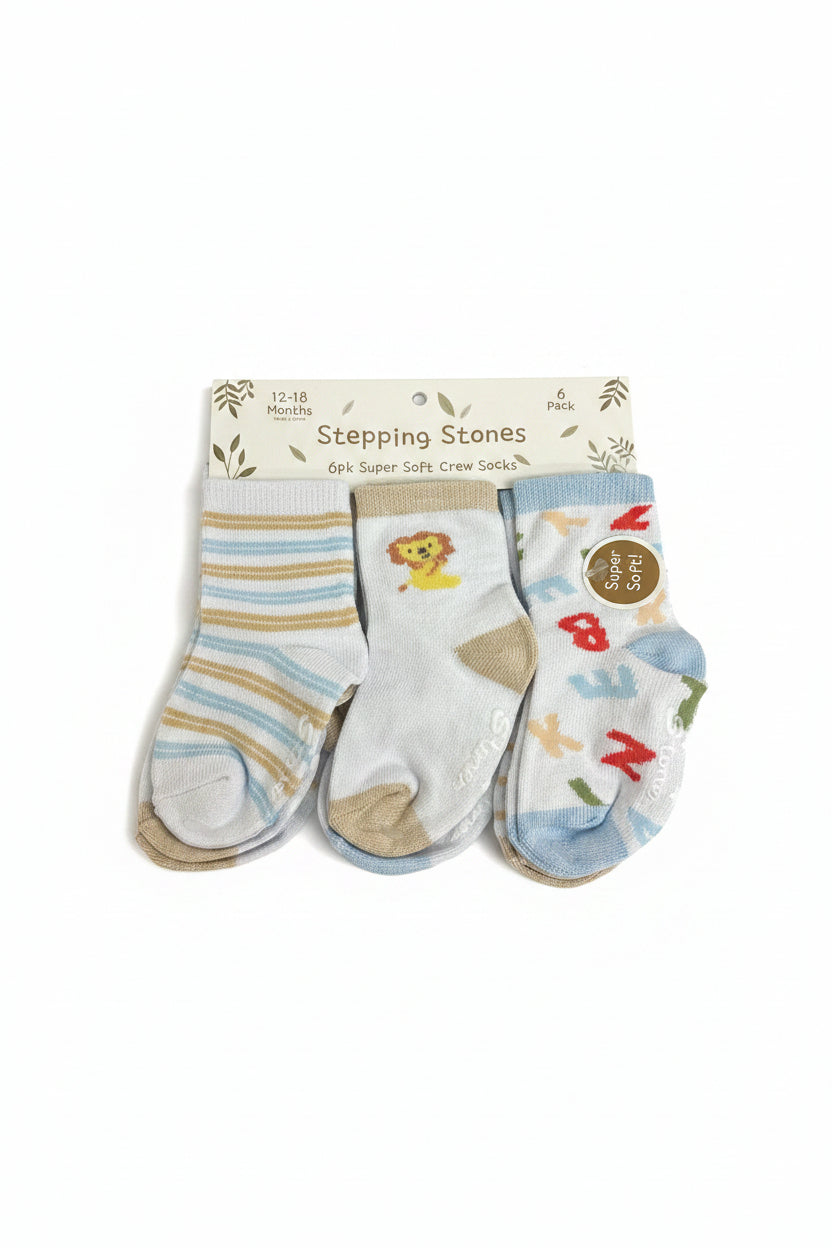 Infant Boy's 6 Pack Socks with Animals, Letters, & Numbers Print - SBXS45186-I