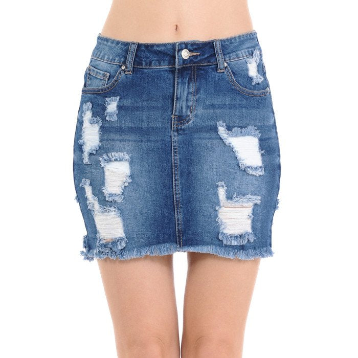 Wax Jeans - Women's Destructed Denim Skirt [Plus] - 90114XL