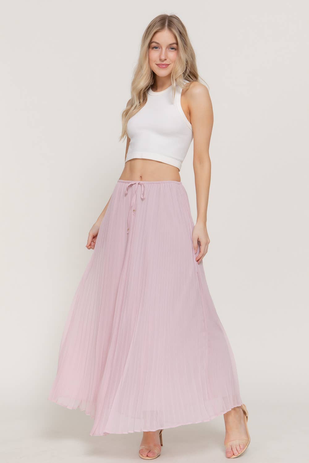 Active USA - Falda larga de gasa con detalle plisado para mujer - S15058