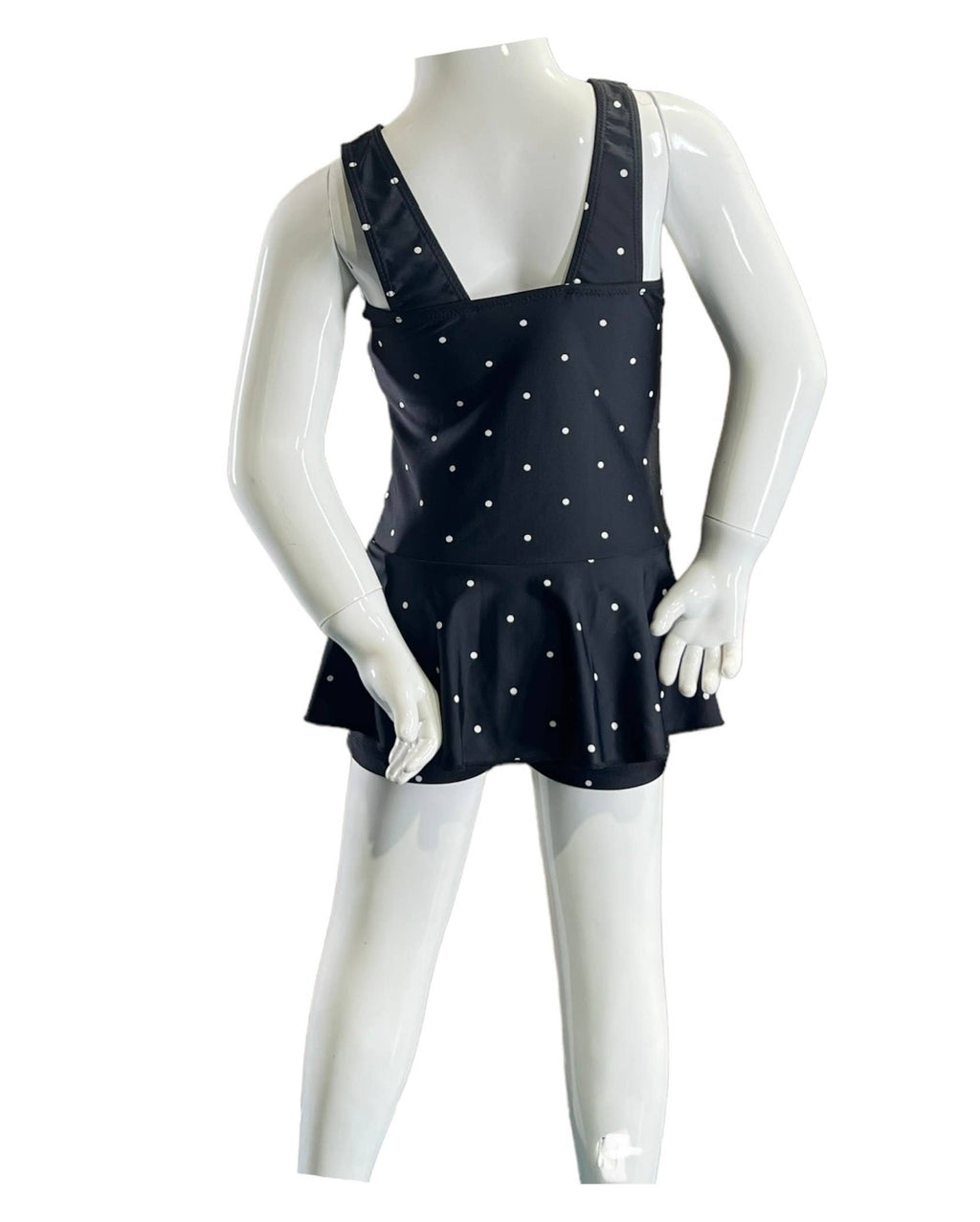 Girls Swim dress 1pc w/boy short under the skirt - Blk/Wht Dot - K4723