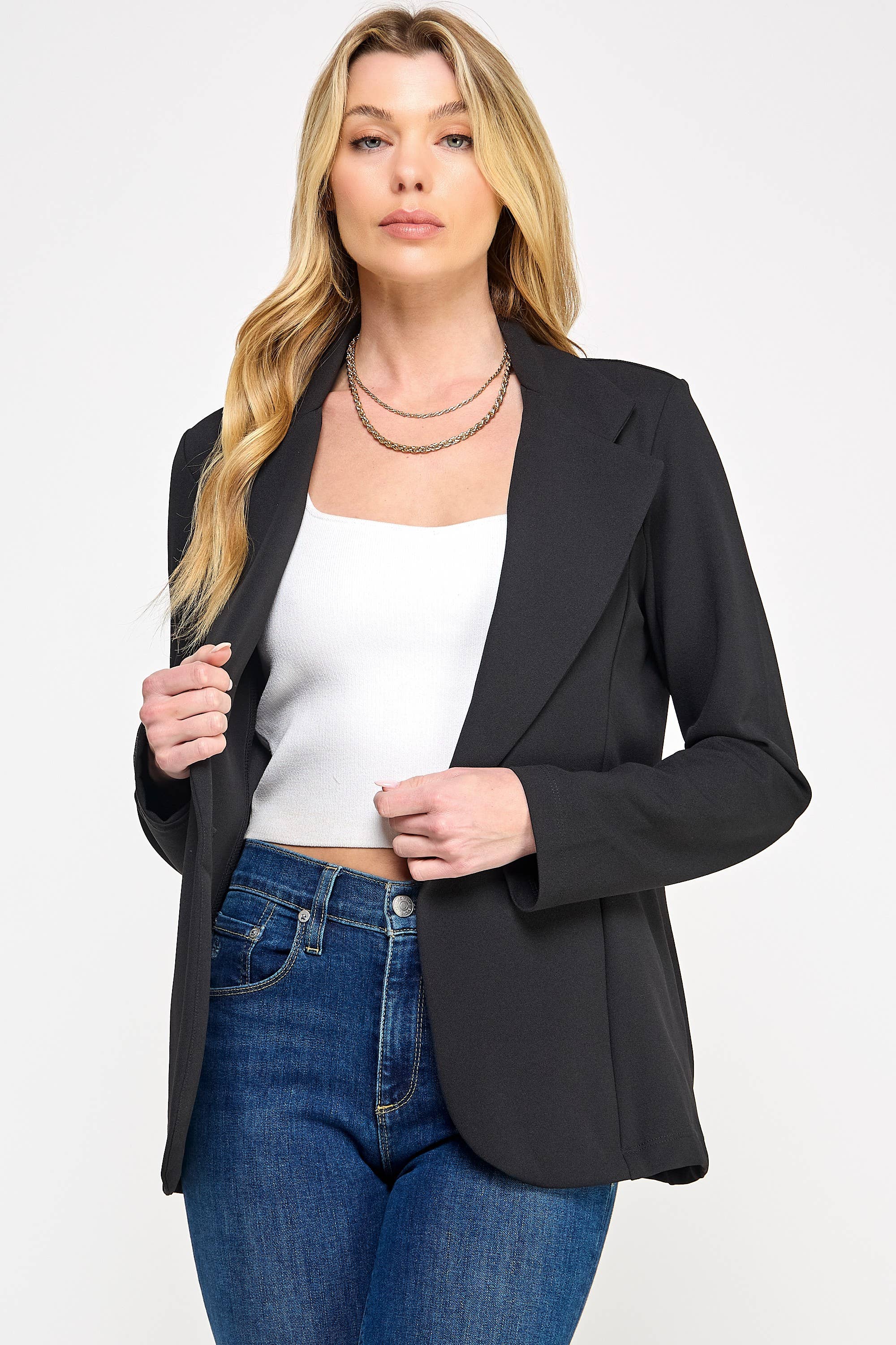 Women's Scuba Crepe Knit Blazer No Pocket - MJ6138A