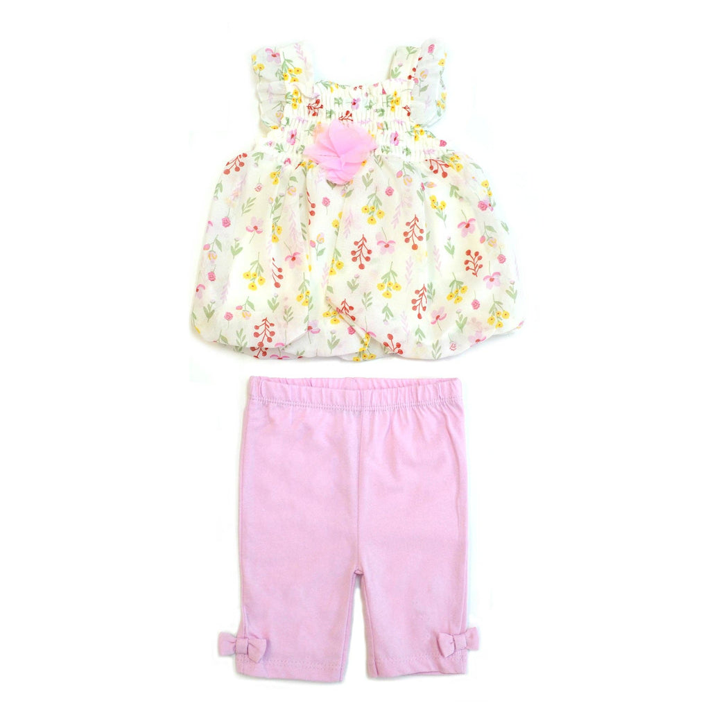 Conjunto de 2 piezas de blusa y leggings de gasa floral para bebé - B047G205