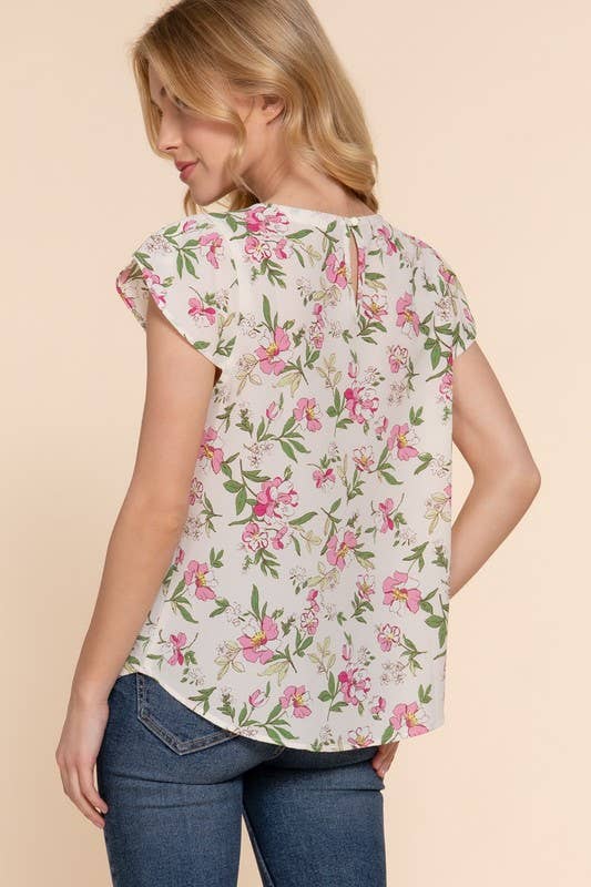Active USA - Blusa tejida de mujer con estampado floral y manga tulipán corta - T13978
