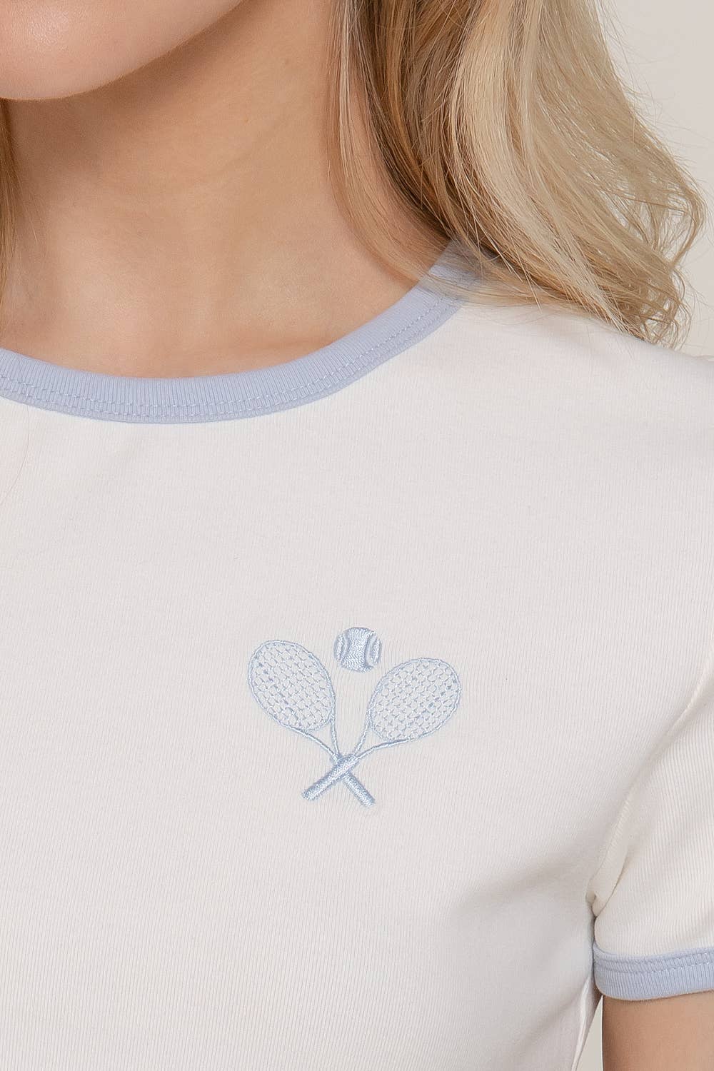 Active USA - Women's Short Sleeve Crew Neck Embroidery Ringer T-shirt - T14440