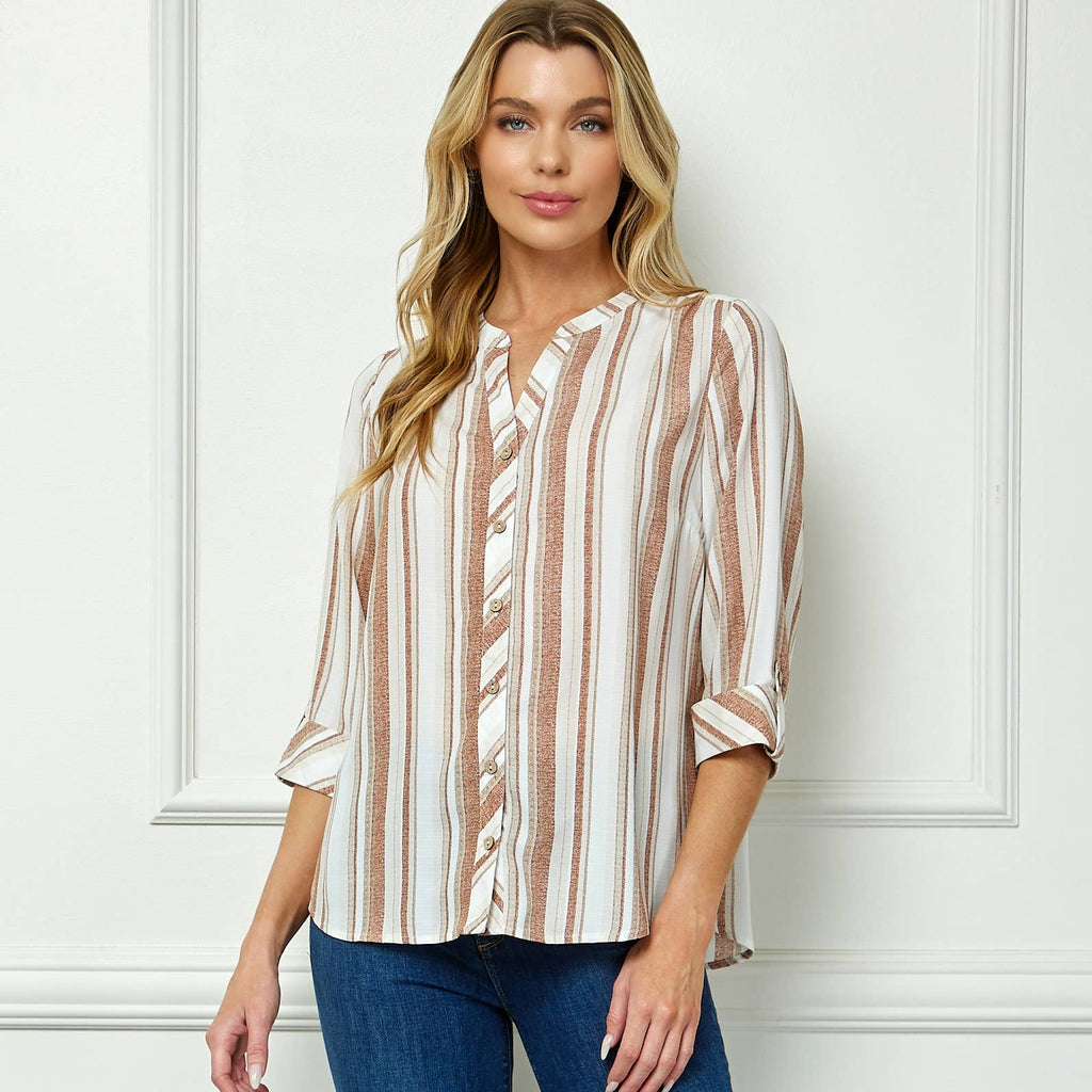 Colección Winslow - Blusa de Mujer con Cuello Mandarín y Manga 3/4 enrollable - G946551A83