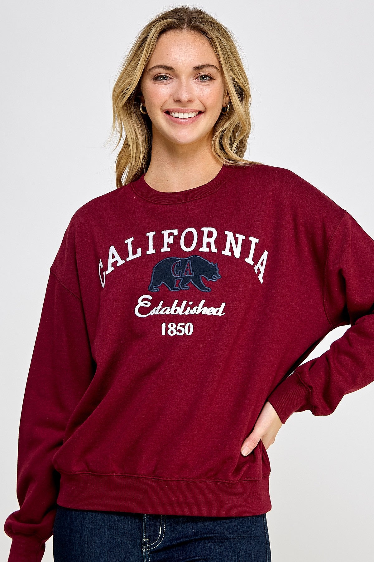 Reflex- Women Crewneck California Bear Patch & Emb- T058