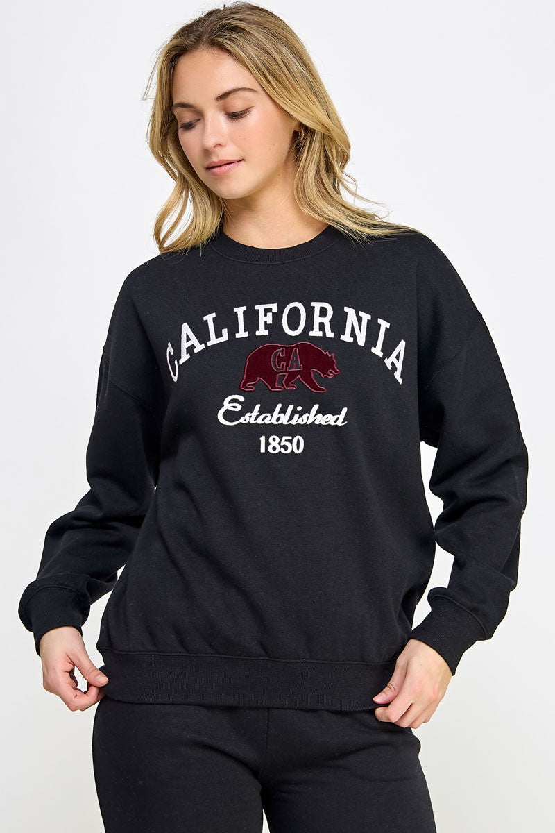 Reflex- Women Crewneck California Bear Patch & Emb- T058