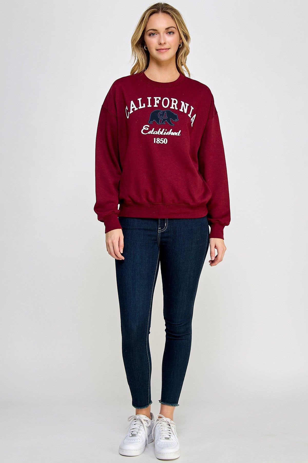 Reflex- Women Crewneck California Bear Patch & Emb- T058