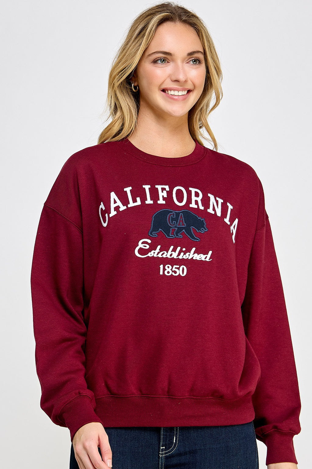 Reflex- Women Crewneck California Bear Patch & Emb- T058