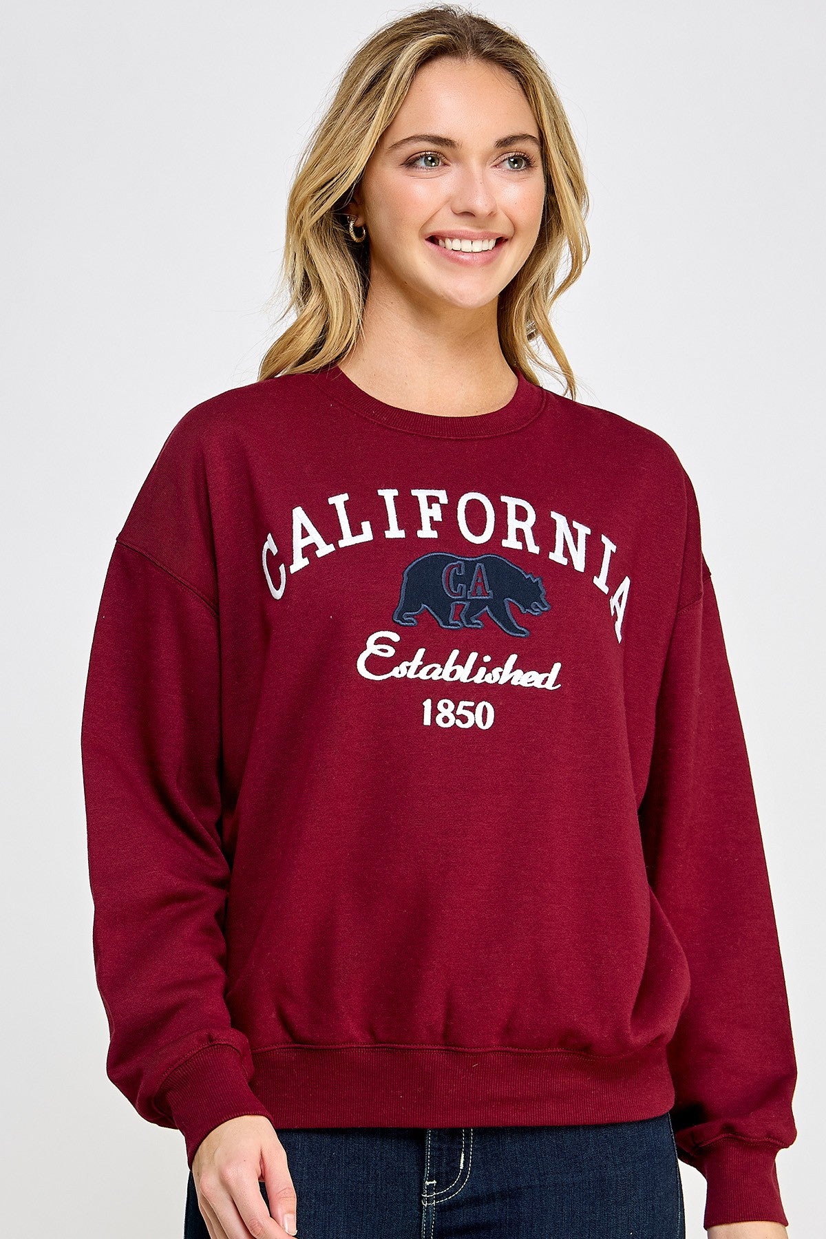 Reflex- Women Crewneck California Bear Patch & Emb- T058
