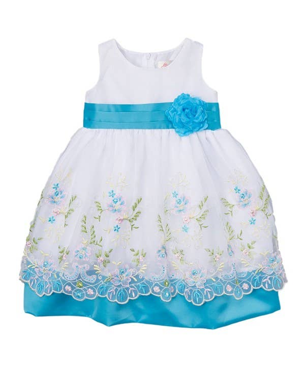 Unik - Vestido de bebé con bordado floral aguamarina para niña - FD16305