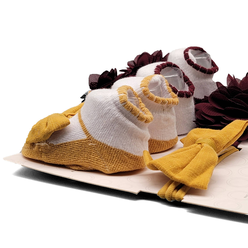 Baby Headwraps & Bootie Socks Set – Burgundy & Mustard - W991215
