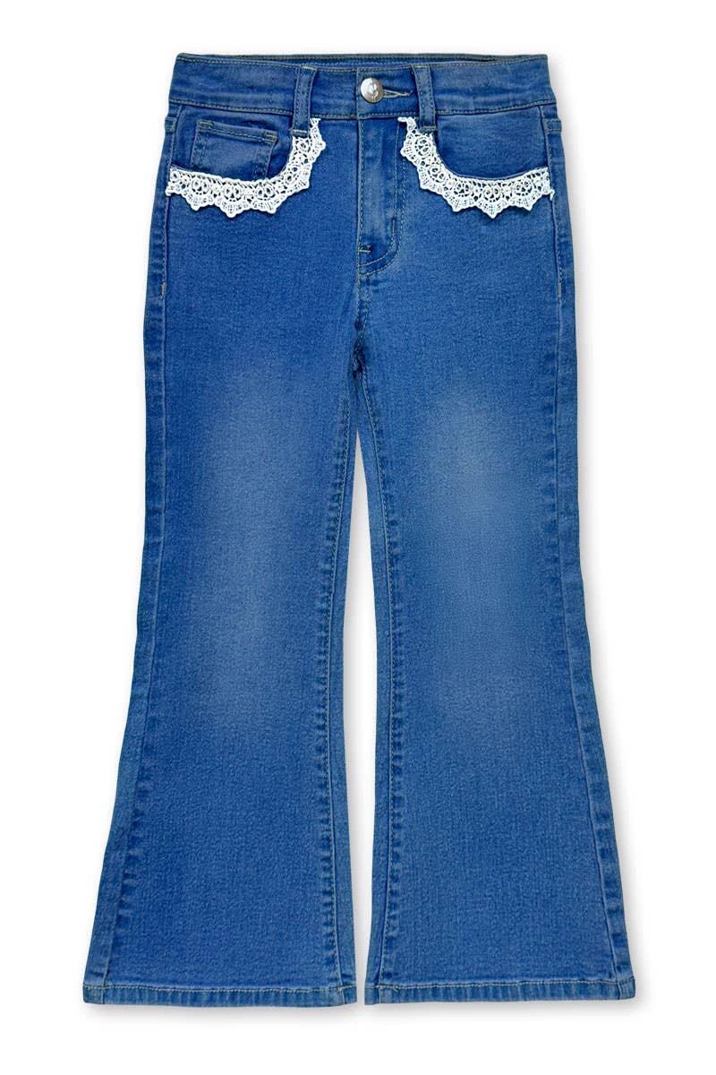 Girl's Flare Leg Denim Jean with Crochet 7-14 - GDP-M26-89477B