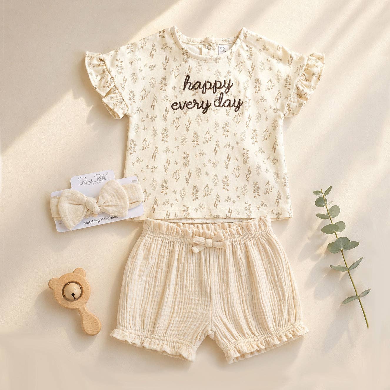 Ropa de verano para bebé niña, conjunto de pantalones cortos y camiseta de algodón con volantes y manga corta - R012J804