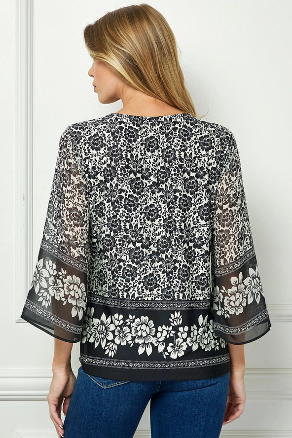 Colección Winslow - Blusa de punto con cuello redondo calado con estampado de flores vintage para mujer - G516401M68