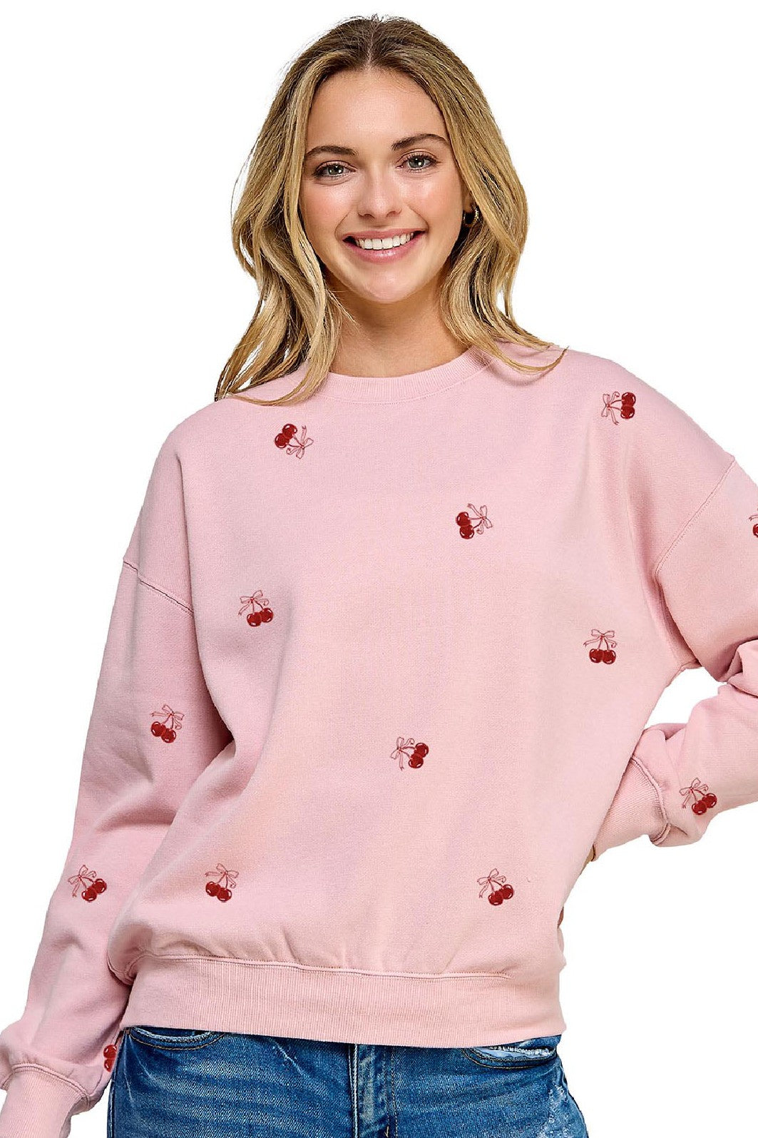 Reflex- Sudadera Cuello Redondo Lazo Cerezas Estampado Completo- T980