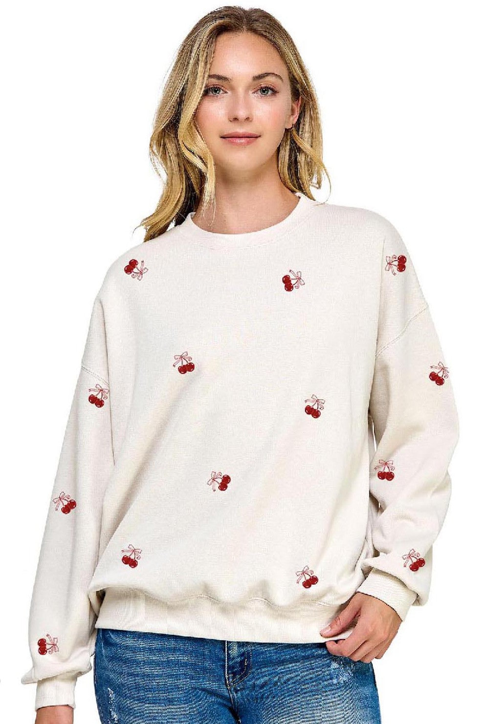 Reflex- Sudadera Cuello Redondo Lazo Cerezas Estampado Completo- T980