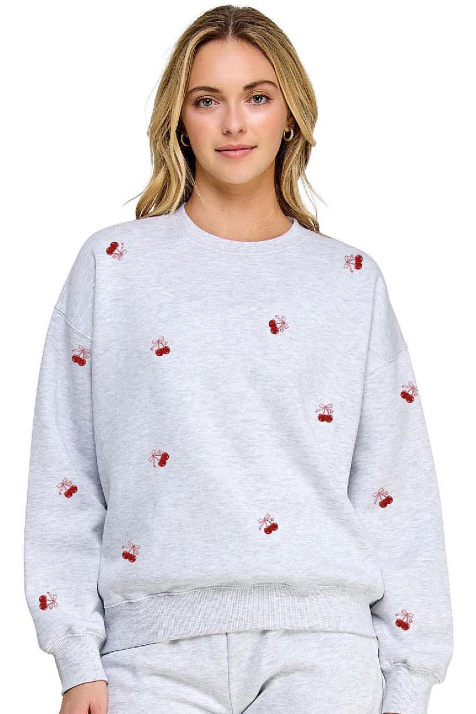 Reflex- Women Crewneck Bow Cherry All Over Emb- T980
