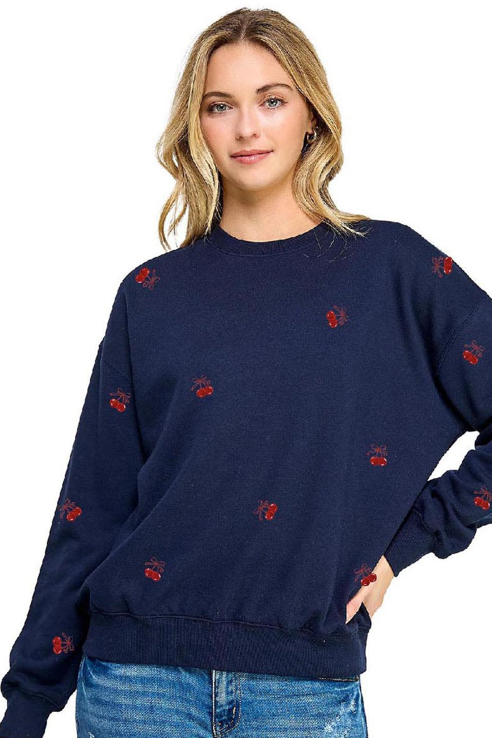 Reflex- Sudadera Cuello Redondo Lazo Cerezas Estampado Completo- T980