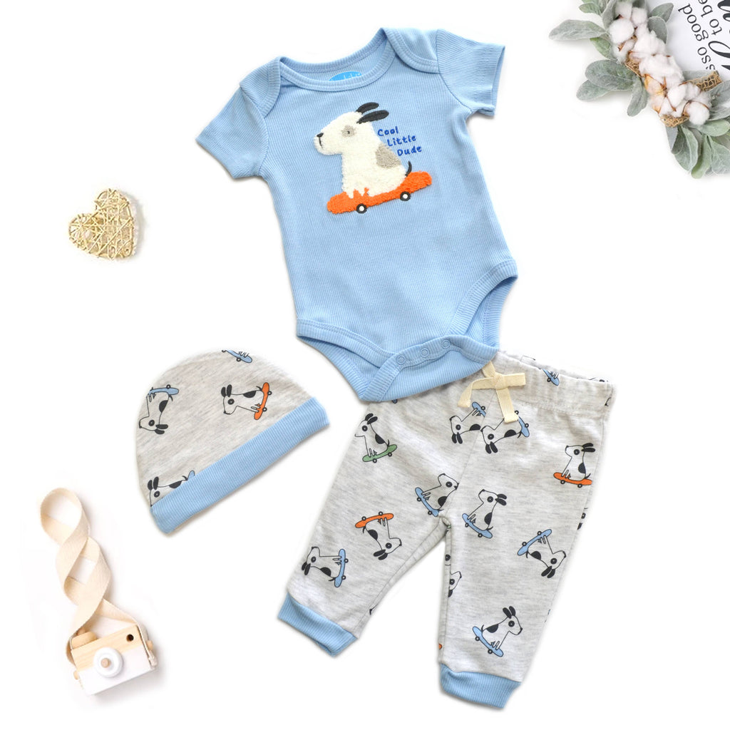 Baby 3pcs Chenille Applique Bodysuit Hat Pants Set